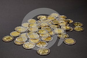 stack of 2 euro coins close up