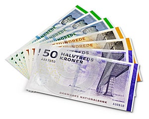 Stack of 200, 100 and 50 danish krone banknotes photo