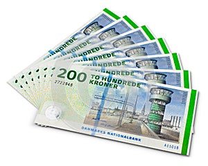 Stack of 200 Danish krone banknotes photo