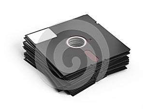 Stack of 5.25 inch floppy disks isolated on white background. Stack of floppy diskette
