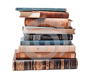 Stack of ancient books on white background, realistic 3D illustration, generative ai