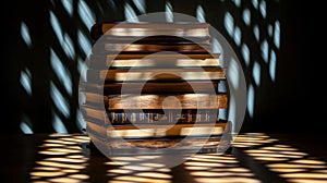 Stack of Antique Books in Dramatic Light and Shadow
