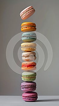 Stack of assorted colorful macarons