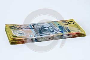 Stack of Australian Fifty dollar notes photo