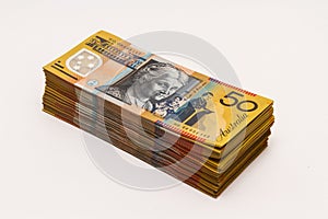 Stack of Australian $50 notes