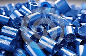 A stack of azure plastic barrels, produced in mass, sits on the table