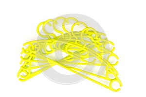 Stack of Baby clothes hangers on white background