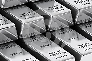 Stack of Bank Silver Bars closeup