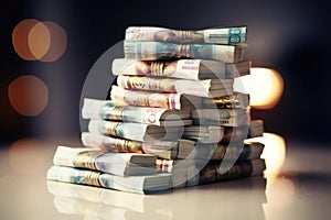 Stack of banknotes, background with copies, black background