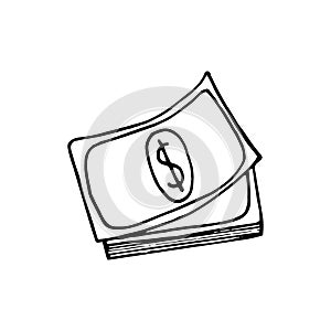 stack of banknotes icon. money hand drawn in doodle style. vector, line art, nordic, scandinavian, minimalism