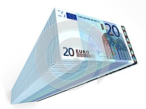 Stack of banknotes. Twenty euros.