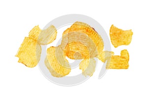 stack of barbecue flavor potato chips isolated on white