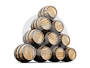 Stack of barrels on white background.