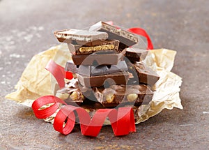 Stack of bars pieces of chocolate