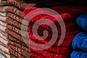 A stack of bath towels close-up. Spa accessories for health care