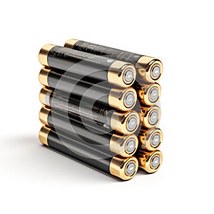 Stack of batteries isolated on white created with Generative AI. Charge and recharge.