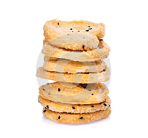 Stack of biscuit with black sesame isolated on white
