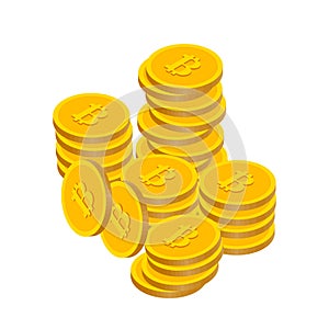 stack of bitcoins 3d isolated on white background.