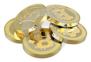 Stack of bitcoins isolated on white.