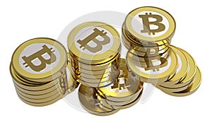 Stack of bitcoins isolated on white.