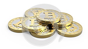 Stack of bitcoins isolated on white