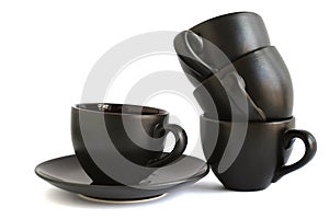 Stack of black coffee cups