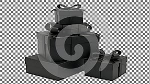 Stack of Black Gift Boxes with Ribbons