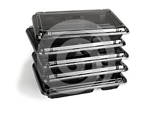 Stack of Black Plastic Takeaway Containers