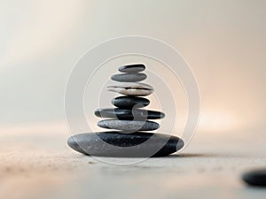 Stack black stones balanced top each other middle peace found