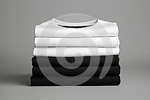Stack of black and white folded clothes on dark background. mockup