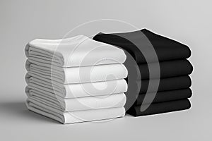 Stack of black and white folded clothes on white background. mockup