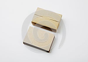 Stack of blank business cards and craft Cards box on white background