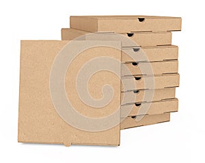 Stack of Blank Cardboard Pizza Boxes. 3d Rendering