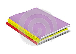 Stack of blank coloured cover paperback books. Brochure, booklet, catalog or magazine pile. Vector template