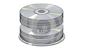 Stack of blank compact discs on a white background