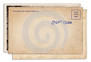 Stack of blank old vintage postcard isolated