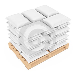 Stack of Blank Paper Sack Bag over Wooden Pallet. 3d Rendering