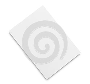 Stack of blank paper sheets for brochure isolated on white, top view