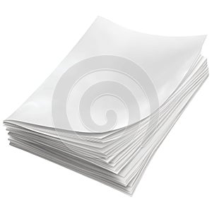 A stack of blank papers rests on a white background