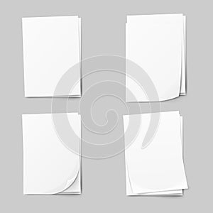 Stack of blank papers set. Realistic Collection white sheet of paper.