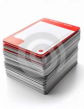 Stack of Blank Red and White Game Cards on White Background