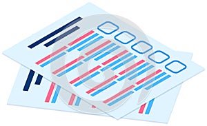 Stack of blank survey checklist sheets. Education test, questionnaire, document vector illustration