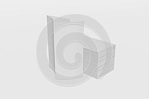 Stack of blank Tri fold booklet mockup on a white background. 3D rendering