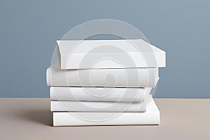 Stack of blank white books on table