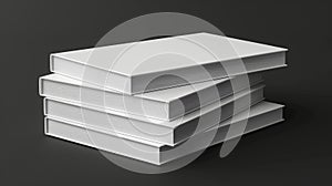 Stack of blank, white hardcover books with white covers. Modern realistic mockup of 3d lying catalog, pile of big