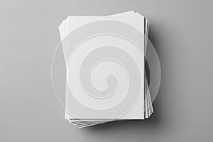 Stack of blank white magazines mockup on gray background