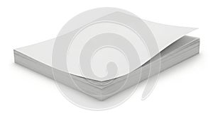 Stack of blank white paper with one sheet curled up