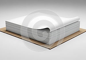 Stack of blank white paper sheets on a cardboard base