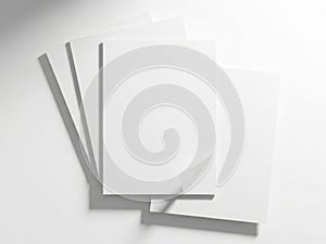 A stack of blank white paper sheets on a light surface with shadows
