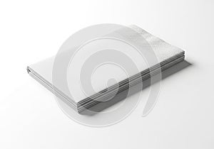 A stack of blank white paper sheets on a white background